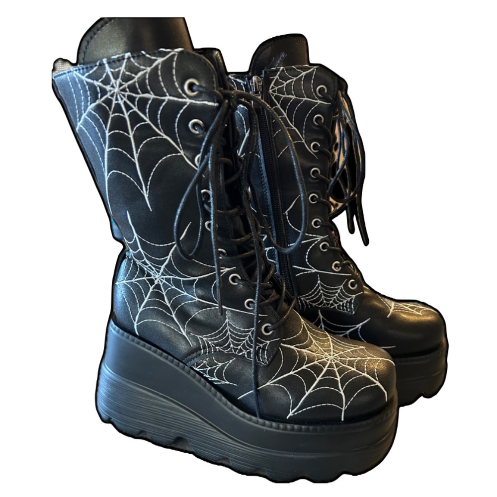 Halloween Spiderweb Goth Platform Costume Boots